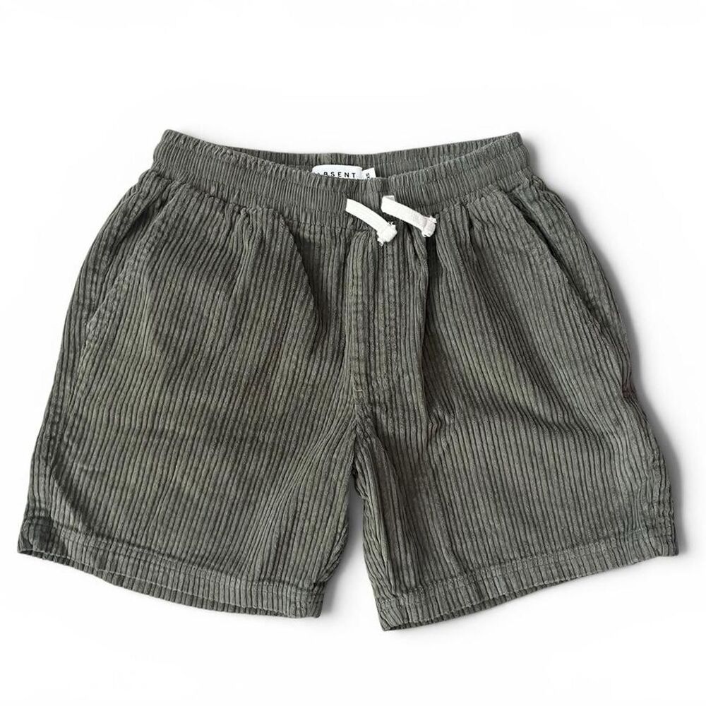Absent Corduroy Drawstring Lounge Shorts Olive Green XS